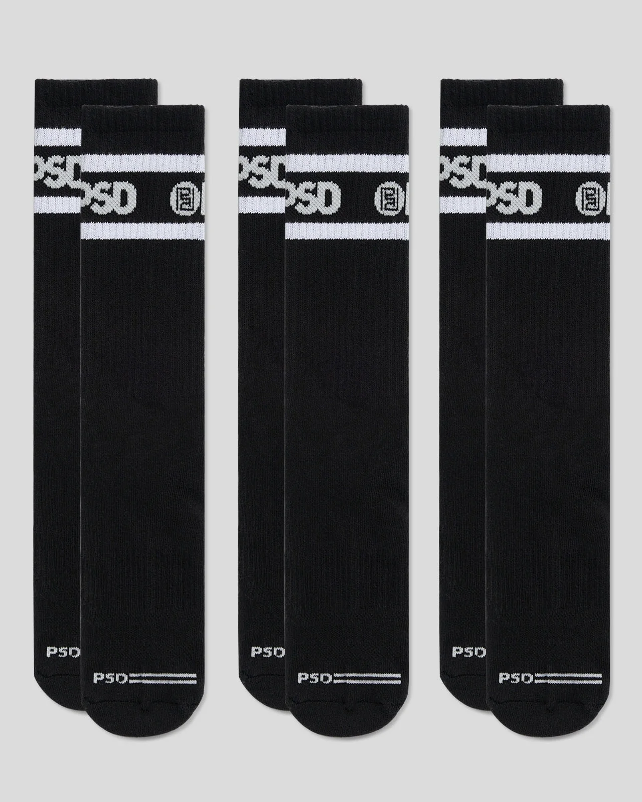 3 Pack - Logo Stripe Crew - Black